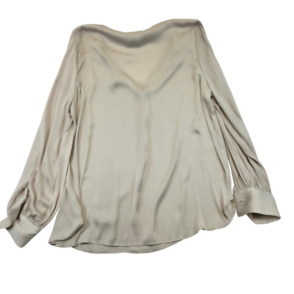 Carmen Marc Valvo V Neck Embellished Long Sleeve Blouse Top M M Beige Polyester - Picture 6 of 9